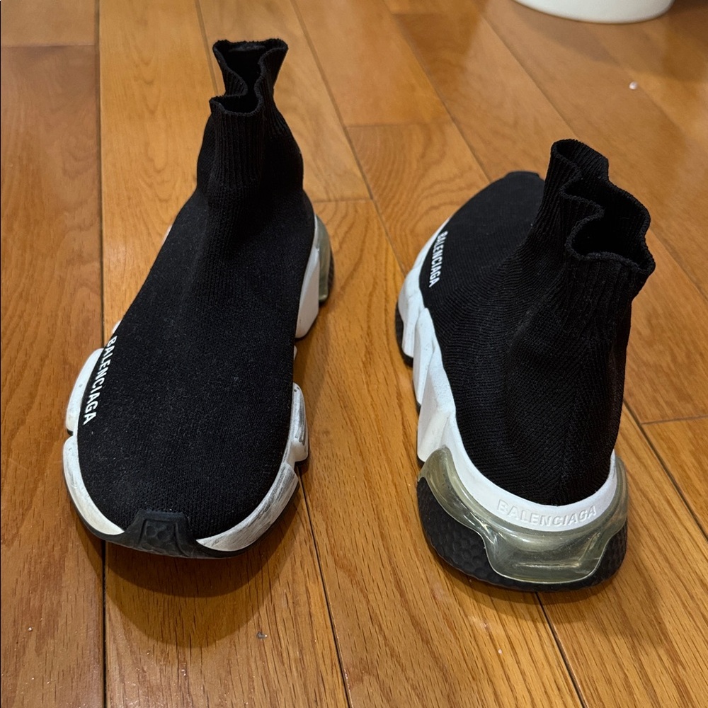 Balenciaga Black Sock Sneakers with White Accents - Picture 2 of 5